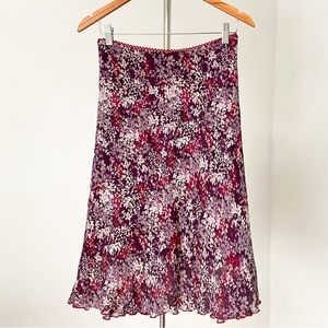 90s Vintage Purple Floral Print  Midi Skirt w Lettuce Hem by Zone